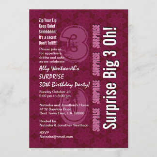 Invitación SORPRESA 30 aniversario moderno Maroon Big 3 Oh