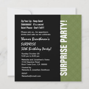 Invitación SORPRESA 30 Aniversario moderno Verde y Negro W093