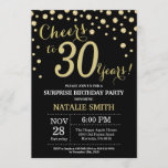 Invitación Sorpresa 30 años Diamante negro y oro<br><div class="desc">Sorpresa 30 cumpleaños invitación con fondo de diamante negro y Purpurina de oro. Confetti de oro. Cumpleaños de adultos. Cumpleaños de hombres o mujeres. Para más personalización,  haga clic en el botón "Personalizar" y utilice nuestra herramienta de diseño para modificar esta plantilla.</div>