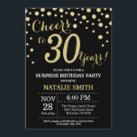 Invitación Sorpresa 30 años Diamante negro y oro<br><div class="desc">Sorpresa 30 cumpleaños invitación con fondo de diamante negro y Purpurina de oro. Confetti de oro. Cumpleaños de adultos. Cumpleaños de hombres o mujeres. Para más personalización,  haga clic en el botón "Personalizar" y utilice nuestra herramienta de diseño para modificar esta plantilla.</div>