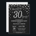 Invitación Sorpresa 30 años Diamante negro y plateado<br><div class="desc">Sorpresa 30 cumpleaños invitación con fondo de diamante negro y plateado Purpurina. Confetti plateado. Cumpleaños de adultos. Cumpleaños de hombres o mujeres.
Para más personalización,  haga clic en el botón "Personalizar" y utilice nuestra herramienta de diseño para modificar esta plantilla.</div>