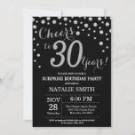 Invitación Sorpresa 30 años Diamante negro y plateado<br><div class="desc">Sorpresa 30 cumpleaños invitación con fondo de diamante negro y plateado Purpurina. Confetti plateado. Cumpleaños de adultos. Cumpleaños de hombres o mujeres.
Para más personalización,  haga clic en el botón "Personalizar" y utilice nuestra herramienta de diseño para modificar esta plantilla.</div>