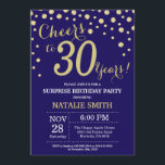 Invitación Sorpresa 30 años marina azul y dorado diamante<br><div class="desc">Sorpresa 30 cumpleaños invitación con fondo de diamantes azul y Purpurina de oro de la Marina. Confetti de oro. Cumpleaños de adultos. Cumpleaños de hombres o mujeres. Para más personalización,  haga clic en el botón "Personalizar" y utilice nuestra herramienta de diseño para modificar esta plantilla.</div>