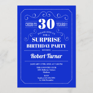 Invitación Sorpresa 30 cumpleaños - Azul real