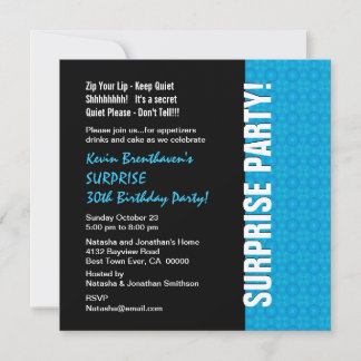 Invitación SORPRESA 30 cumpleaños azul turquesa moderno W1434
