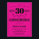 Invitación Sorpresa 30 cumpleaños Black and Hot Pink<br><div class="desc">Sorpresa 30 cumpleaños Invitación tipografía negra y rosada caliente. Fondo negro y rosado caliente. Cumpleaños de adultos. Cumpleaños de hombres o mujeres. Invite a un niño o a una Chica. 13.º 15.º 16.º 18.º 20.21.30.40.50.60.70.80.90.100. Cualquier edad. Para una mayor personalización, haga clic en el botón "Personalizar" y utilice nuestra herramienta...</div>