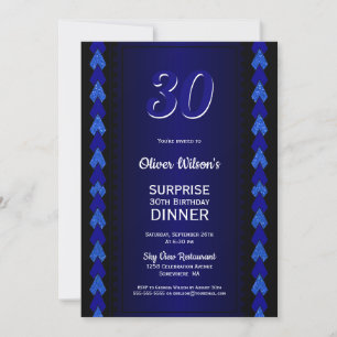 Invitación Sorpresa 30 cumpleaños cena Fiesta negro y azul
