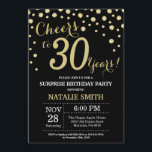 Invitación Sorpresa 30 cumpleaños Diamante negro y oro<br><div class="desc">Sorpresa 30 cumpleaños invitación con fondo de diamante negro y Purpurina de oro. confetti de efecto metalizado dorado. Cumpleaños de adultos. Cumpleaños de hombres o mujeres. Para una mayor personalización,  haga clic en el botón "Personalizar" y utilice nuestra herramienta de diseño para modificar esta plantilla.</div>