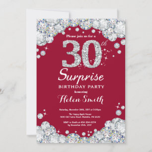 Invitación Sorpresa 30 cumpleaños Diamante rojo de plata borg