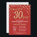 Invitación Sorpresa 30 cumpleaños Diamante rojo y oro<br><div class="desc">Sorpresa 30 cumpleaños invitación con fondo de diamantes rojo y Purpurina dorado. Confetti de oro. Cumpleaños de adultos. Cumpleaños de hombres o mujeres.
Para más personalización,  haga clic en el botón "Personalizar" y utilice nuestra herramienta de diseño para modificar esta plantilla.</div>