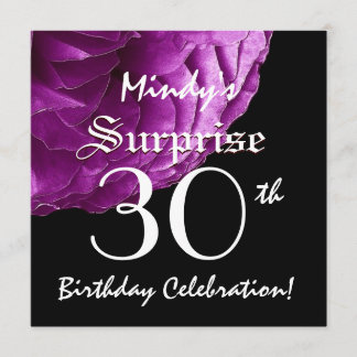 Invitación SORPRESA 30 cumpleaños Fiesta Rosa púrpura W064