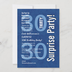 Invitación SORPRESA 30 cumpleaños moderno Grunge azul real