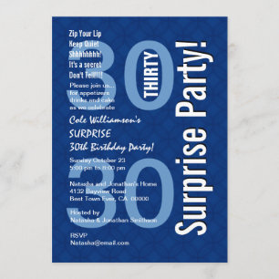 Invitación SORPRESA 30 cumpleaños moderno Royal Blue R600