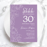 Invitación Sorpresa 30 cumpleaños - Morado floral<br><div class="desc">Invitación de cumpleaños número 30 de Floral Purple Surprise. El diseño femenino moderno minimalista presenta acentos botánicos y tipografía. Sencilla tarjeta de invitación floral perfecta para una elegante celebración de cumpleaños sorpresa femenina.</div>