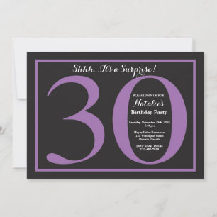 Invitación Sorpresa 30 cumpleaños morado y pizarra negra
