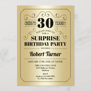 Invitación Sorpresa 30 cumpleaños - Negro de oro