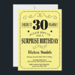 Invitación Sorpresa 30 cumpleaños negro y amarillo<br><div class="desc">Sorpresa 30 cumpleaños Invitación tipografía negra y amarilla. Fondo negro y amarillo. Cumpleaños de adultos. Cumpleaños de hombres o mujeres. Invite a un niño o a una Chica. 13.º 15.º 16.º 18.º 20.21.30.40.50.60.70.80.90.100. Cualquier edad. Para una mayor personalización, haga clic en el botón "Personalizar" y utilice nuestra herramienta de diseño...</div>