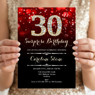 Invitación Sorpresa 30 cumpleaños - Oro Rojo