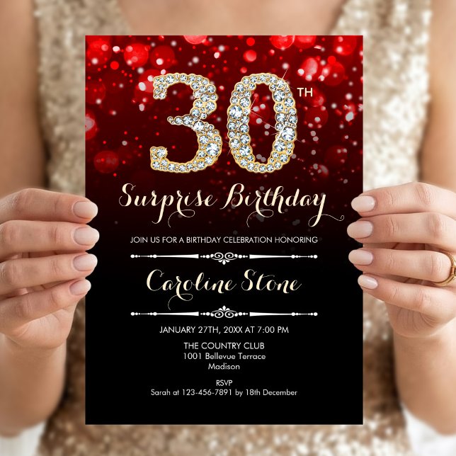 Invitación Sorpresa 30 cumpleaños - Oro Rojo (Subido por el creador)