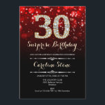 Invitación Sorpresa 30 cumpleaños - Oro Rojo<br><div class="desc">Sorpresa Invitación a los 30 Años. Elegante diseño negro rojo con falso oro purpurina. Cumpleaños de adultos. Incluye diamantes,  luces de bokeh y fuente de guiones. Invitación de cumpleaños de hombres o mujeres. Perfecto para una elegante fiesta de cumpleaños. Mándame un mensaje si necesitas más personalización.</div>