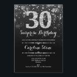 Invitación Sorpresa 30 cumpleaños - Plata negra<br><div class="desc">Sorpresa Invitación a los 30 Años. Elegante diseño blanco negro con una falsa plata purpurina. Cumpleaños de adultos. Presenta diamantes y tipos de letra de guión. invitaciones de cumpleaños de hombres o mujeres. Perfecto para una elegante fiesta de cumpleaños. Mándame un mensaje si necesitas más personalización.</div>