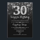 Invitación Sorpresa 30 cumpleaños - Plata negra<br><div class="desc">Sorpresa Invitación a los 30 Años. Elegante diseño blanco negro con una falsa plata purpurina. Cumpleaños de adultos. Presenta diamantes y tipos de letra de guión. invitaciones de cumpleaños de hombres o mujeres. Perfecto para una elegante fiesta de cumpleaños. Mándame un mensaje si necesitas más personalización.</div>