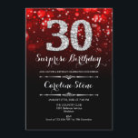Invitación Sorpresa 30 cumpleaños - Plata Roja<br><div class="desc">Sorpresa Invitación a los 30 Años. Elegante diseño negro rojo con una falsa plata purpurina. Cumpleaños de adultos. Incluye diamantes,  luces de bokeh y fuente de guiones. Invitación de cumpleaños de hombres o mujeres. Perfecto para una elegante fiesta de cumpleaños. Mándame un mensaje si necesitas más personalización.</div>