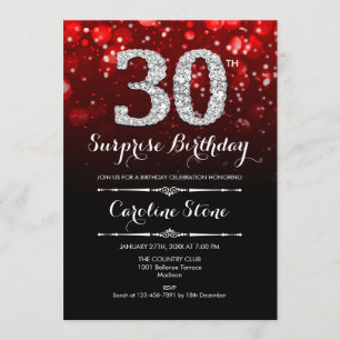 Invitación Sorpresa 30 cumpleaños - Plata Roja