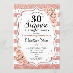 Invitación Sorpresa 30 cumpleaños - Rosa blanco Rosa de oro