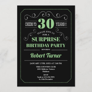 Invitación Sorpresa 30 cumpleaños - Verde negro
