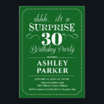 Invitación Sorpresa 30 Fiesta de cumpleaños - Blanco verde<br><div class="desc">Sorpresa 30.ª Invitación a la fiesta de cumpleaños. Diseño sencillo y elegante en blanco y verde. Celebración sorpresa de cumpleaños para hombre o mujer. ¡Se puede personalizar en cualquier edad!</div>