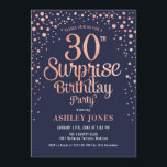 Invitación Sorpresa 30 Fiesta de cumpleaños - Marina y oro Ro<br><div class="desc">Sorpresa 30.ª Invitación a la fiesta de cumpleaños. Diseño elegante en oro rosa purpurina y marrón. Presenta un diseño elegante de tipo de letra y letra de guión. Mándame un mensaje si necesitas edad personalizado.</div>