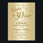 Invitación Sorpresa 30 Fiesta de cumpleaños - Oro<br><div class="desc">Sorpresa 30 cumpleaños Invitación a fiesta Elegante diseño con falso oro purpurina. Presenta el tipo de letra del guión y el perfil. ¡Salud a 30 años! Mándame un mensaje si necesitas una edad personalizado.</div>
