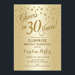 Invitación Sorpresa 30 Fiesta de cumpleaños - Oro<br><div class="desc">Sorpresa 30 cumpleaños Invitación a fiesta Elegante diseño con falso oro purpurina. Presenta el tipo de letra del guión y el perfil. ¡Salud a 30 años! Mándame un mensaje si necesitas una edad personalizado.</div>