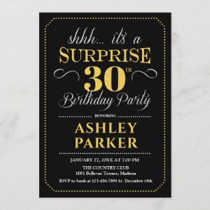 Invitación Sorpresa 30 Fiesta de cumpleaños - Oro negro