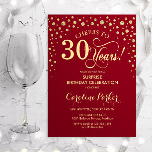 Invitación Sorpresa 30 Fiesta de cumpleaños - Oro Rojo