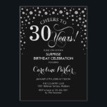 Invitación Sorpresa 30 Fiesta de cumpleaños - Plata negra<br><div class="desc">Sorpresa 30.ª Invitación a la fiesta de cumpleaños. Elegante diseño en negro y falso purpurina plateado. Presenta el tipo de letra de guión y los diamantes confetti. ¡Salud a 30 años! Mándame un mensaje si necesitas más personalización.</div>