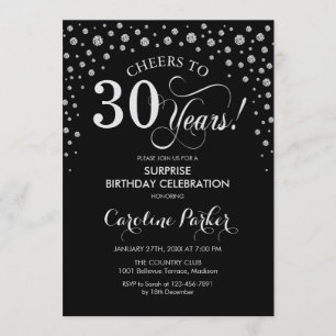 Invitación Sorpresa 30 Fiesta de cumpleaños - Plata negra