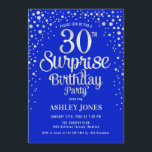 Invitación Sorpresa 30 Fiesta de cumpleaños - Plata y Azul Re<br><div class="desc">Sorpresa 30.ª Invitación a la fiesta de cumpleaños. Elegante diseño en azul real y purpurina falso plateado. Presenta un diseño elegante de tipo de letra y letra de guión. Mándame un mensaje si necesitas edad personalizado.</div>