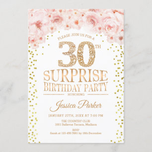Invitación Sorpresa 30 Fiesta de cumpleaños - Rosa de oro bla