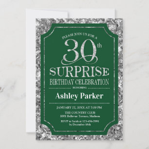 Invitación Sorpresa 30 Fiesta de cumpleaños - verde plateado