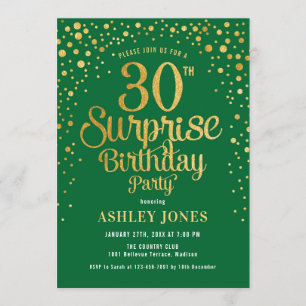 Invitación Sorpresa 30 Fiesta de cumpleaños - Verde y Oro