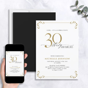 Invitación Sorpresa 30 y fabuloso cumpleaños negro y oro