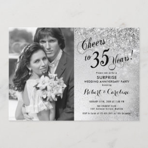Invitación Sorpresa 35º Aniversario con Foto - Plata
