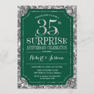 Invitación Sorpresa 35º Aniversario de Boda - Plata Verde