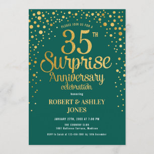 Invitación Sorpresa 35º Aniversario de Boda - Verde y Dorado