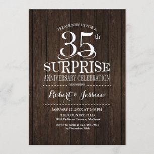 Invitación Sorpresa 35 Aniversario de Boda Madera