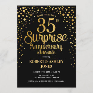 Invitación Sorpresa 35 Aniversario de Boda - Negro y Dorado