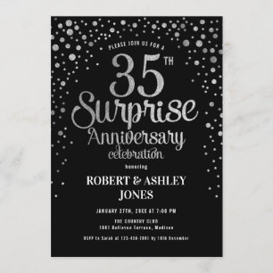 Invitación Sorpresa 35 Aniversario de Boda - Negro y Plata