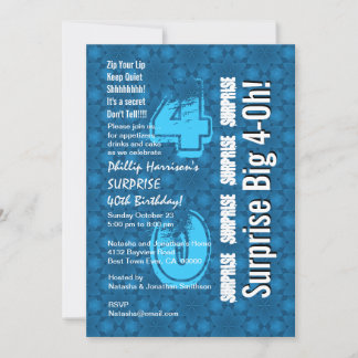 Invitación SORPRESA 40º aniversario moderno Azul y Blanco V26